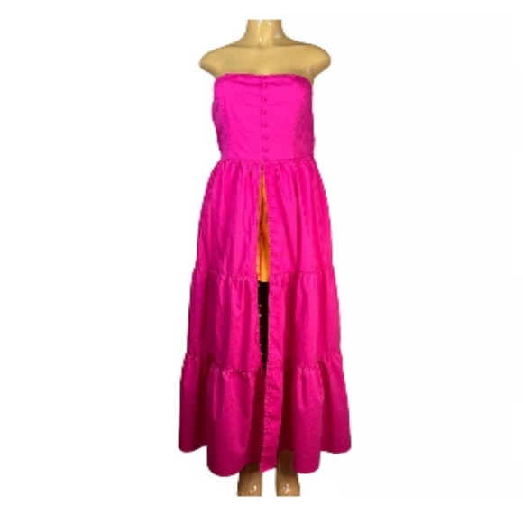 Née York & company Bright pink strapless Button Front Maxi dress Size M (B-13) - Picture 2 of 8
